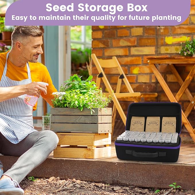 120 Slots Seed Storage Box with 25 Envelopes and Tools, Large Sturdy Storage Organizer for Garden Plant Seeds, Seed Bank with Zipper, Label, Funnel, Tweezers, Tray (Seeds Not Included)