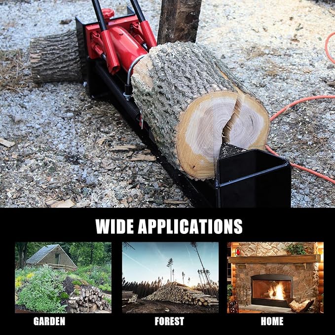BIG RED ATGS012-1 Torin Hydraulic Log Splitter: Durable Manual Wood Splitter with Horizontal Full Steel Beam, Labor-saving Machine - Stable and Safe, Capacity 12 Ton, Red