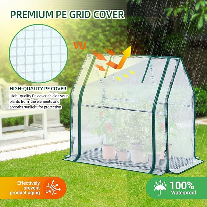 Mini Greenhouse for Indoor Outdoor: Ohuhu Tabletop Portable Green House with Waterproof Pad for Small Plants Nursery Germination, 36"x18"x33" Heavy-Duty PE Cover White