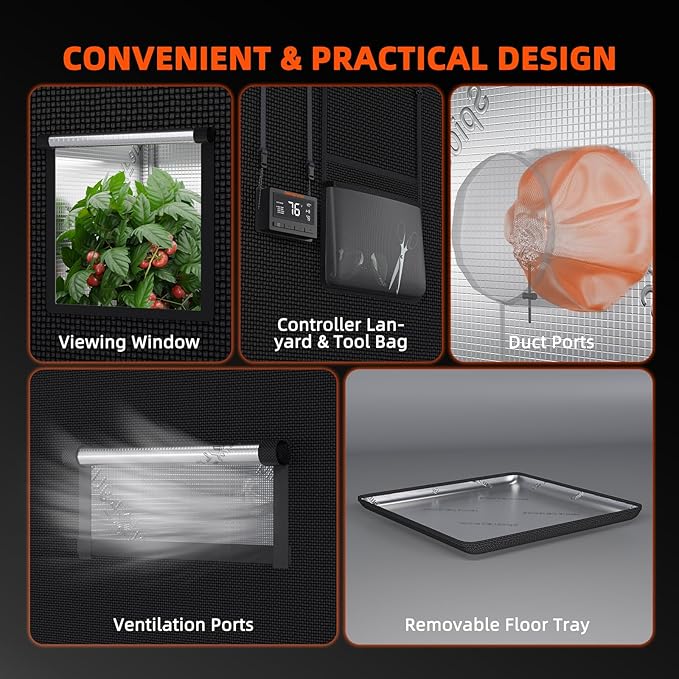 Spider Farmer 10x5 Grow Tent Pro-Grade, 120"x60"x80", with Observation Window and Floor Tray, 1680D Thicken Mylar Canvas, 10x5x6.6 for Indoor Hydroponic Growing for SF7000, SE7000, G7000