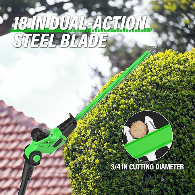 SOYUS Pole Hedge Trimmer Cordless, 18-inch Electric Hedge Trimmer with Extension Pole, 16-Foot Max Reach, Multi-Angle, 2 * 2.0Ah Batteries and Charger Included