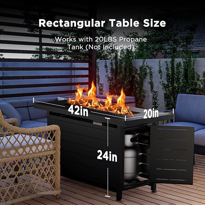Ciays 42 Inch Propane Fire Pit, 60,000 BTU Steel Gas Fire Pit Table for Outside with Steel Lid and Lava Rock, 2 in 1 Fire Table Gatherings Parties on Patio Deck Garden Backyard, Black