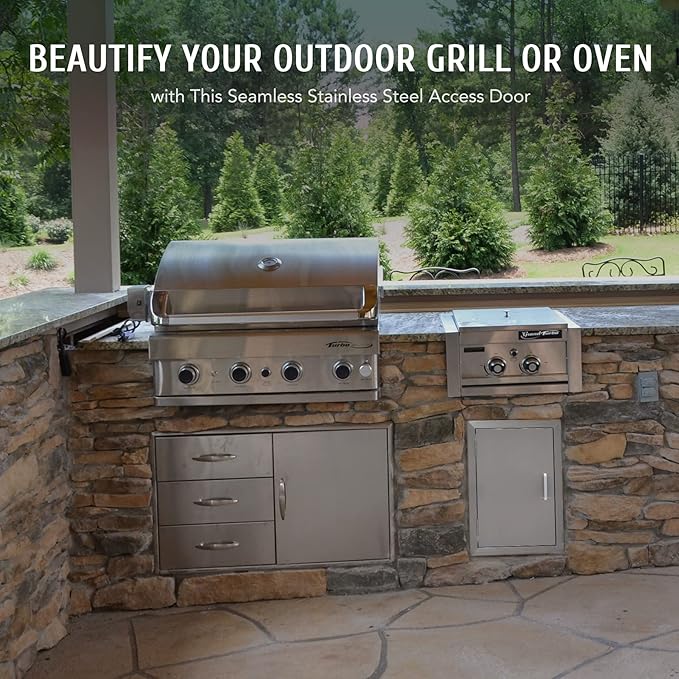 CO-Z Upgraded Outdoor Kitchen Doors, 14" W x 20" H 304 Stainless Steel Single Access BBQ Door for Outdoor Kitchen, Grilling Station, Outside Cabinet, Barbeque Grill, Built-in SS BBQ Island Door