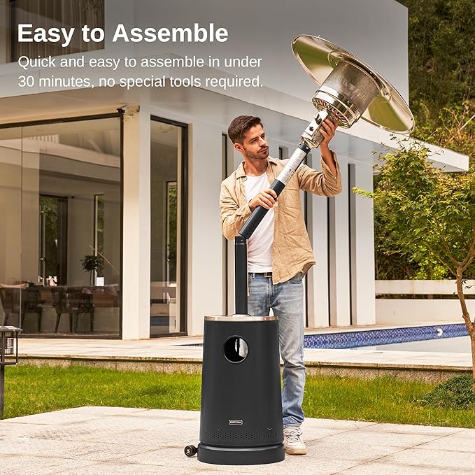 EAST OAK 55,000 BTU Patio Heater with Sand Box, Table Design, Thicker Stainless Steel Burner, Wheels, Triple Protection System, Propane Outdoor Heater for Home and Residential, Commercial Grade, Black
