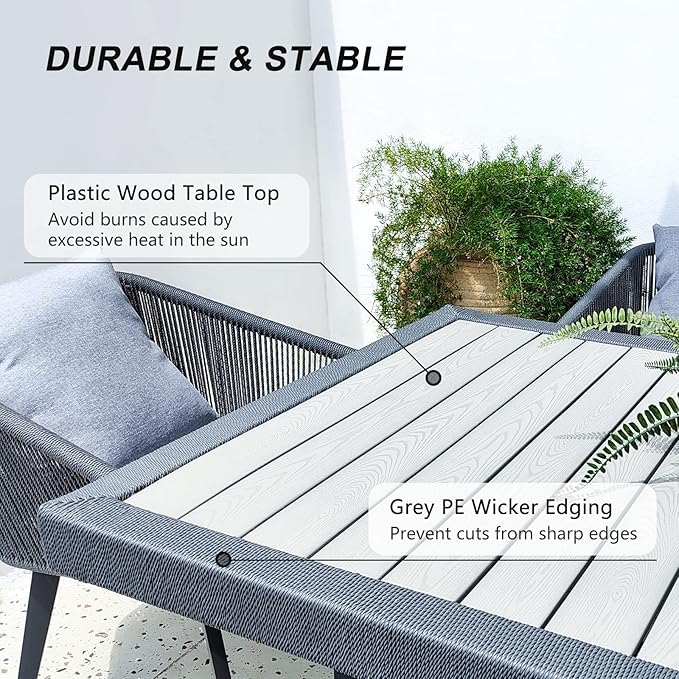 11 Pieces Patio Dining Set, All in One Wicker Furniture Set with Cushions, 10 Aluminum Frame Chairs and 1 Rectangle Table, Lighter Grey