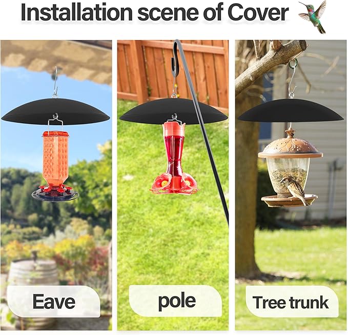 13" Bird Feeder Rain Guard, Hummingbird Feeder Shade Dome Cover, Hanging Squirrel Baffle for Bird Feeder Pole (Black), 1 Pack