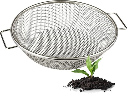 Round Soil Sifter for 5-Gallon Bucket (1/8-inch Mesh), Stainless Steel Garden Sieve with Handles