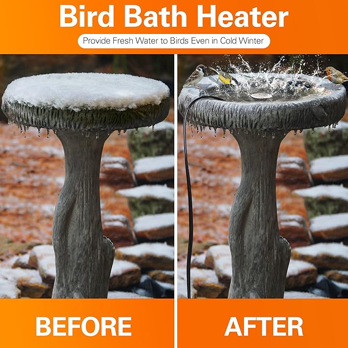 Dreyoo 2 Pack Bird Bath De Icer, 60w Submergible De Icer, Thermostatic Controlled Winter Water Heater Deicer for Bird, Chicken, Duck, Farm Trough, Design Patent Product
