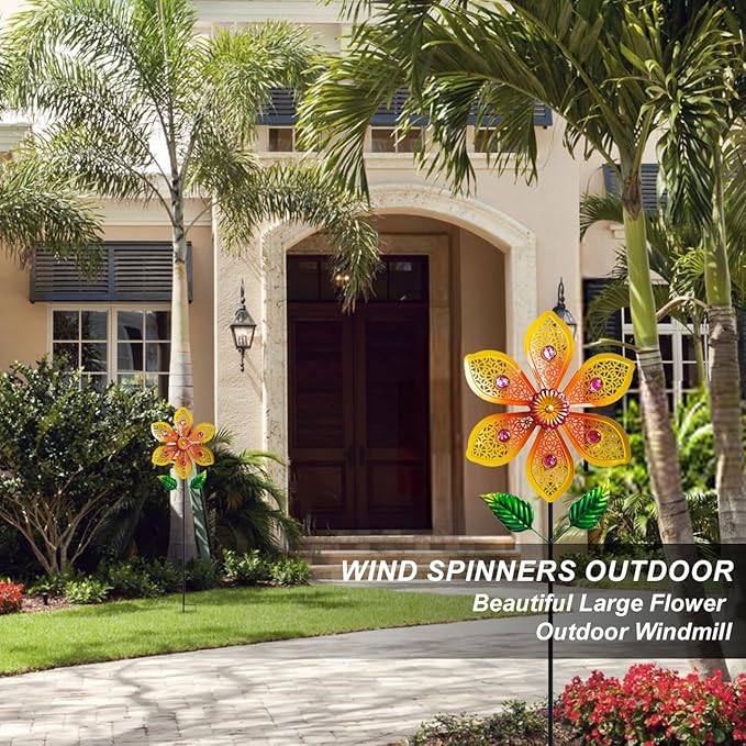 Garden Wind Spinners & Metal Wind Sculptures - Outdoor Windmill Decor with Vibrant Yellow, Yard Art for Patio Lawn Garden Ornament, Dynamic Wind Spinner Sculpture for Landscape Decor