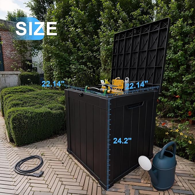 50 Gallon Resin Deck Box, Lockable Outdoor Storage Box for Patio Cushions Storage Furniture,Garden Tools, Pool Supplies, Weatherproof and UV Resistant(Black)