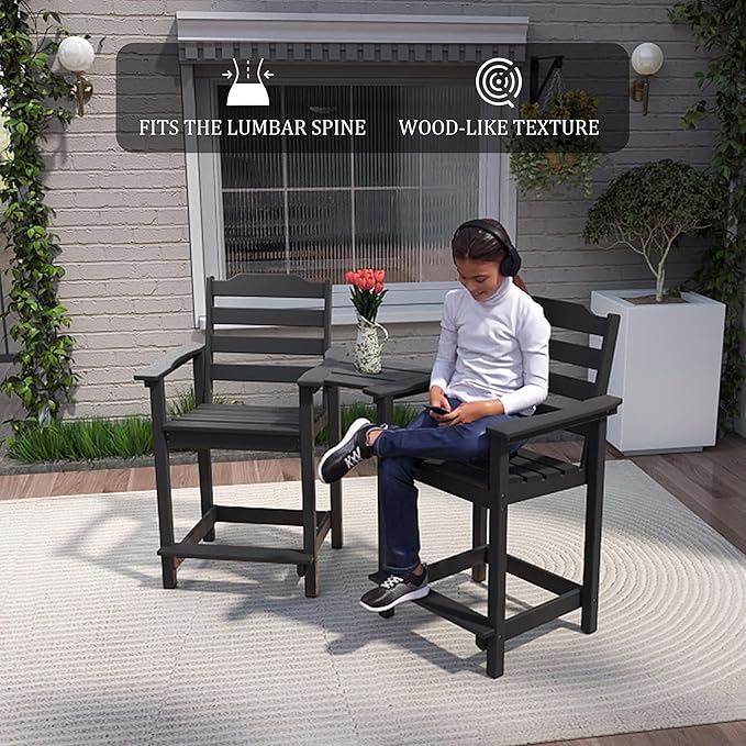 HDPE Tall Adirondack Chair Set of 4, Weather Resistant Balcony Chairs for Garden, Backyard, Poolside, Capacity 300 LBS(4 PCS, Black)