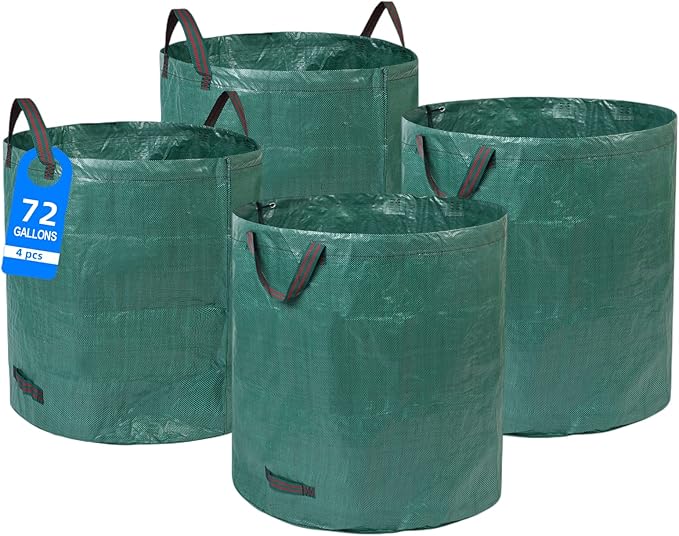4 Pcs 72 Gallons Reusable Yard Waste Bags Extra Large Leaf Lawn Bags Reusable Heavy Duty With 4 Handles Garden waste Bags Containers for Clean Up Leaves Debris Grass Clipping