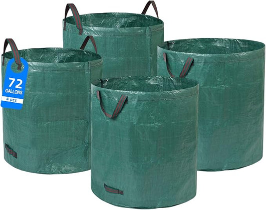 4 Pcs 72 Gallons Reusable Yard Waste Bags Extra Large Leaf Lawn Bags Reusable Heavy Duty With 4 Handles Garden waste Bags Containers for Clean Up Leaves Debris Grass Clipping