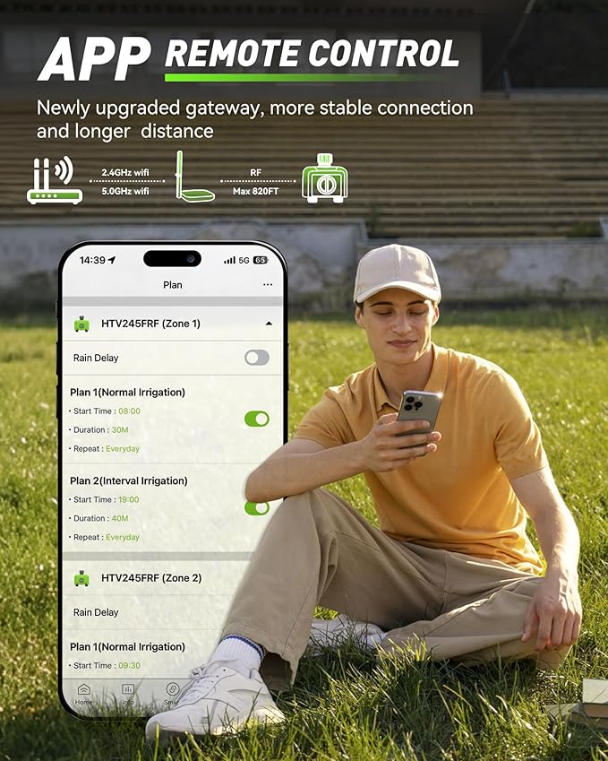 RAINPOINT WiFi Water Timer for Garden Hose, Brass Inlet 2 Zone WiFi Sprinkler Controller, Smart Hose Timer Valve, Automatic Drip Irrigation System/Rain Delay for Garden/Lawn/Yard (No Gateway)