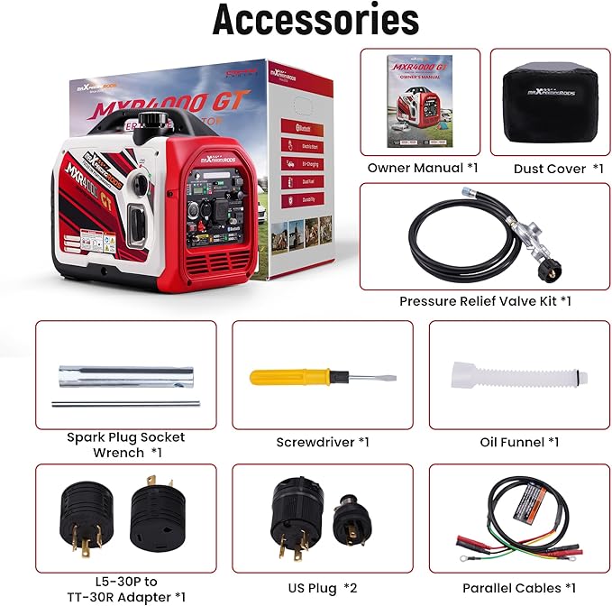 maXpeedingrods 4000 Watt Dual Fuel Inverter Generator with Bluetooth® Control Start and Display, RV Ready, Electric Start, Quiet for Outdoor Camping, Home Backup, Garden,PGMA Compliant