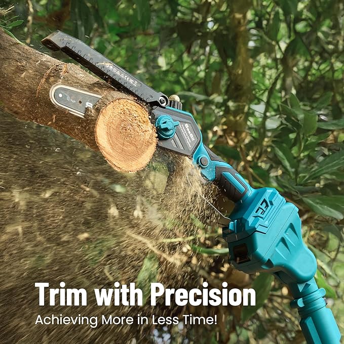 SEESII PS620 2-in-1 Electric Pole Saws: 6 Inch Mini Chainsaw Cordless with Extension Pole, 2Pcs Batteries, Brushless Chain Saw for Limb Branch Cutter, Battery Tree Trimmers Pruner,16Ft Long Reach