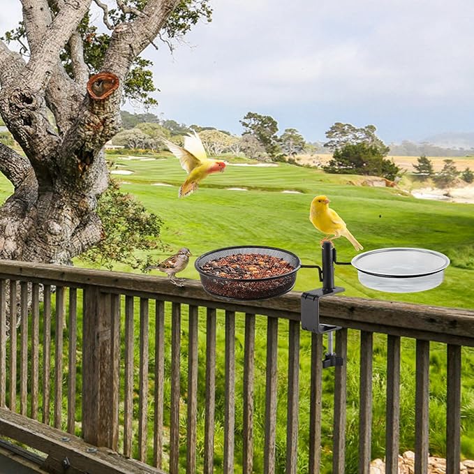 2 Pack Deck Bird Feeders Deck Mount Bird Bath Spa for Dual Use Deck Flower Stand Flower Pot Great for Attracting Birds Detachable and Adjustable Heavy Duty Sturdy Steel,Bronze