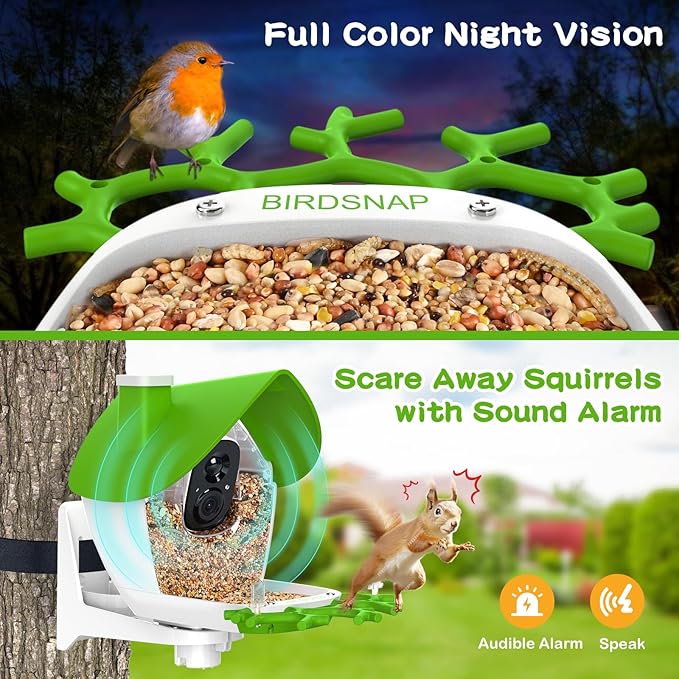birdsnap® MON - Bird Feeder with Camera, 2K Detachable Video Bird Feeder Live with 32GB Card Fruit Fork, AI Identify Feather Species, Auto Record in Backyard, Ideal Gift for Birds Lover