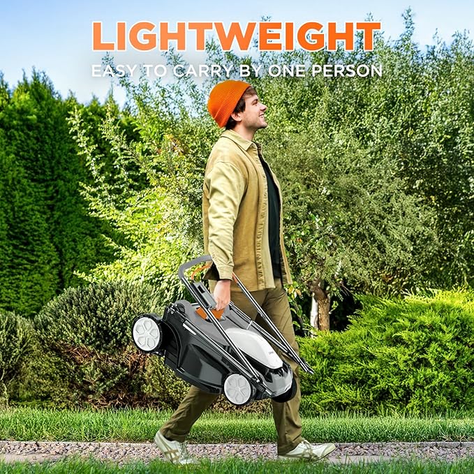 Litheli 16.2 Inch Lawn Mower 2x20V Electric Coreless Lawn Mower Lightweight Push Mower with 6-Position Height Adjustment, 2 x 4.0Ah Battery Include