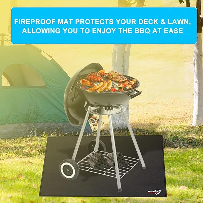 DocSafe Large Under Grill Mat 48" Square Fire Pit Mat,4 Layers Fireproof Grill Pads Protect for Deck,Patio,Outdoor Charcoal,Smokers,Wood Floor,Indoor Fireplace,Reusable Oil-Proof&Waterproof,Black