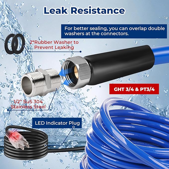 100FT Heated Water Hose for RV,-45 ℉ Antifreeze Heated Drinking Garden Water Hose,Electrically Heated Garden Hoses, Rv Accessories