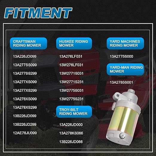 12V Electric Starter Compatible with MTD Yard Man Craftsman Riding Mower Machines 75112207 951-12207 751P12207A Engine 4P90M0 751-12207A