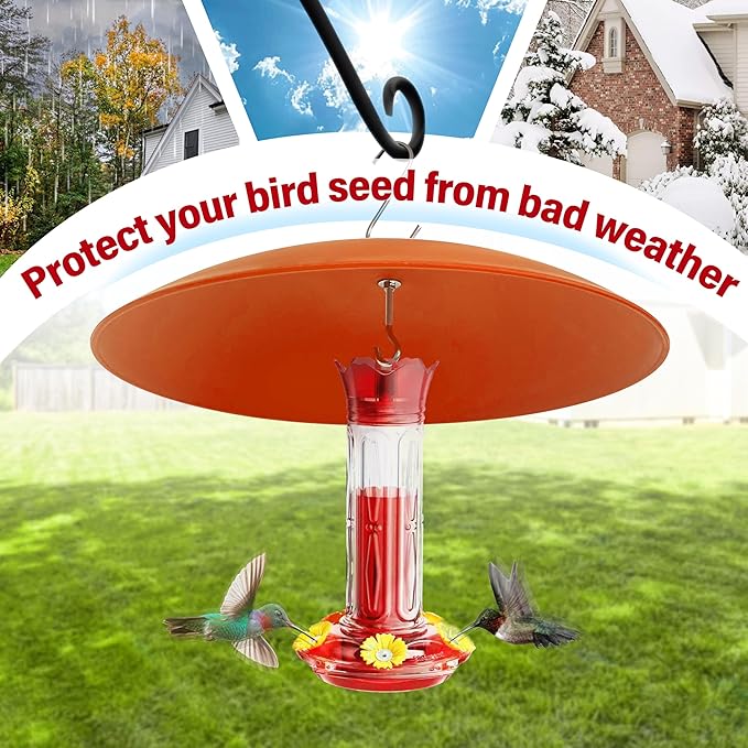 13" Hummingbird Feeder Shade Cover,Bird Feeders Dome Rain Cover,Squirrel Baffle for Shepherd's Hook Outdoors (Orange), 2 Pack