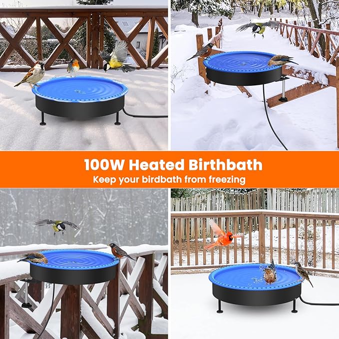Keten Bird Bath Heater, 100W Thermostatically Controlled Heated Bird Baths Bowl for Winter, Prevents Birdbath Water from Freezing Suitable for Outdoors Garden Yard Patio Lawn