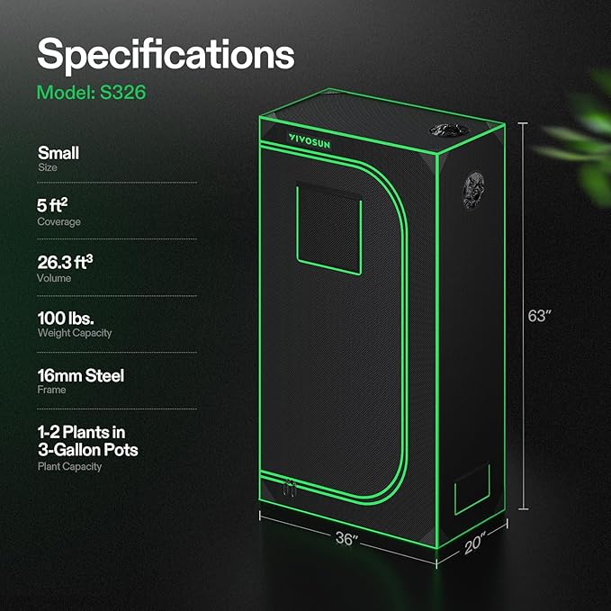 VIVOSUN S326 36"x20"x63" Grow Tent, High Reflective Mylar with Observation Window and Floor Tray for Hydroponics Indoor Plant for VS1000/VS2000