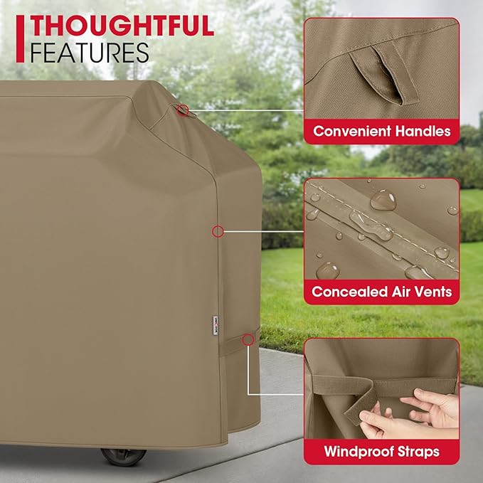 Unicook 55 Inch Grill Cover for Outdoor Grill, Heavy Duty Waterproof Gas BBQ Cover with Sealed Seam, Rip and Fade Resistant Barbecue Covering for Weber Nexgrill Charbroil, Neutral Taupe