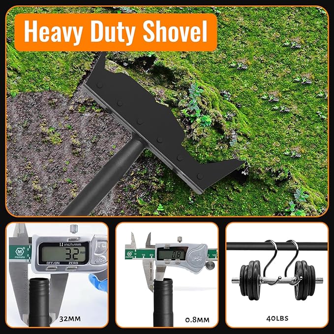 Garden Flat Shovel Scraper, Heavy Duty Floor Scraper with 59 Inch Long Handle, Outdoor Multifunctional Weed Cleaning Shovel for Gardening Edging Trenching Weeding and Removing Snow, Weeds, Dirty, Moss