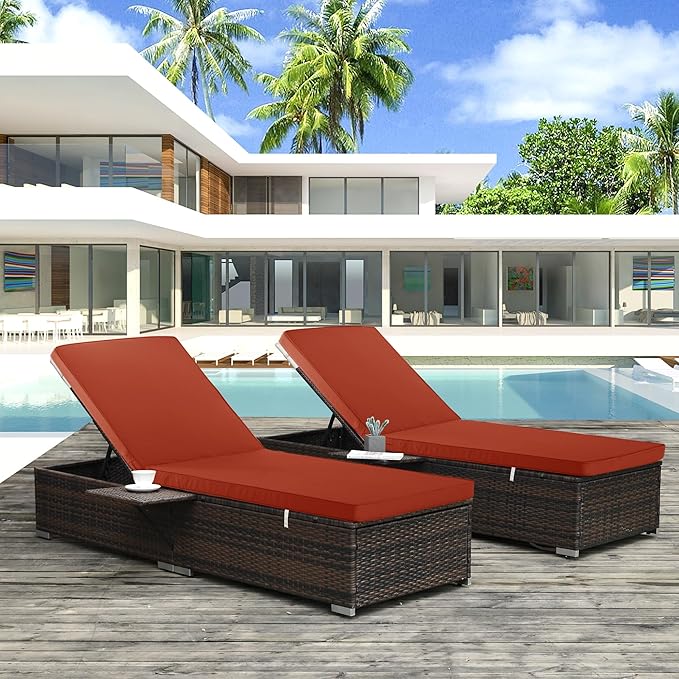 Chaise Lounge Cushion for Outdoor Furniture, Waterproof Fade and Tear Resistant Lounge Deck Chair Cushions for Patio Lawn Pool Resort Hotel, 72x21x3 Inch, Rust