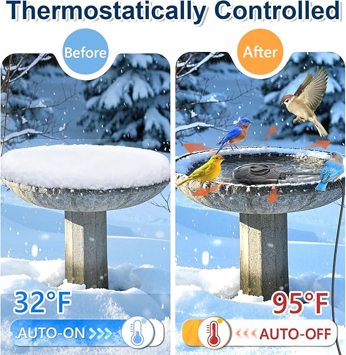 Bird Bath Heater for Outdoors in Winter, 100W Birdbath Water Heater Submersible for Winter Full-Covered Aluminum, Heated Bird Bath Deicer Thermostatic Control for Yard Patio Small Pond(Black)