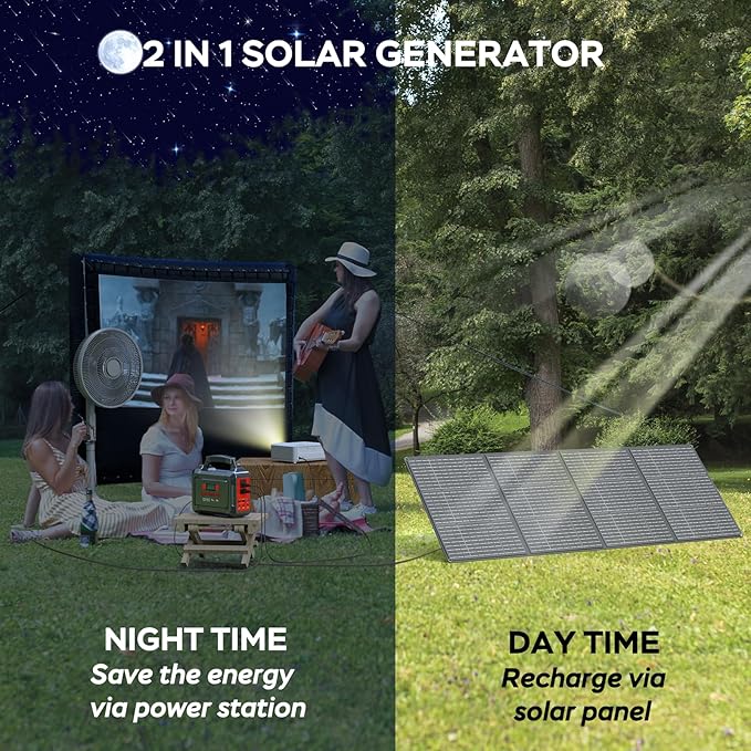 MARBERO Solar Generator 296Wh Portable Power Station with Solar Panel 60W Included Solar Power Bank with AC Outlets 300W Pure Sine Wave with Foldable Solar Panel Set for Camping Home Outdoor Emergency