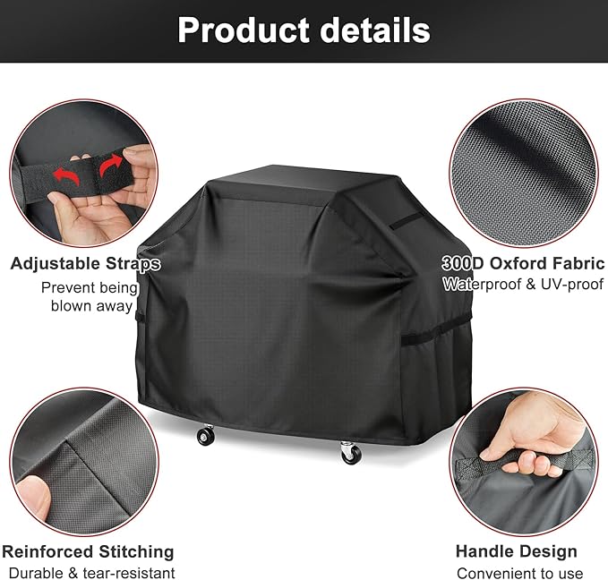 LBTING Grill Cover, 65-inch Heavy Duty 300D Oxford Waterproof Windproof UV Resistant BBQ Gas Grill Cover for Outdoor Barbecue Fit Most Brands Weber, Brinkmann, Char Broil, Holland