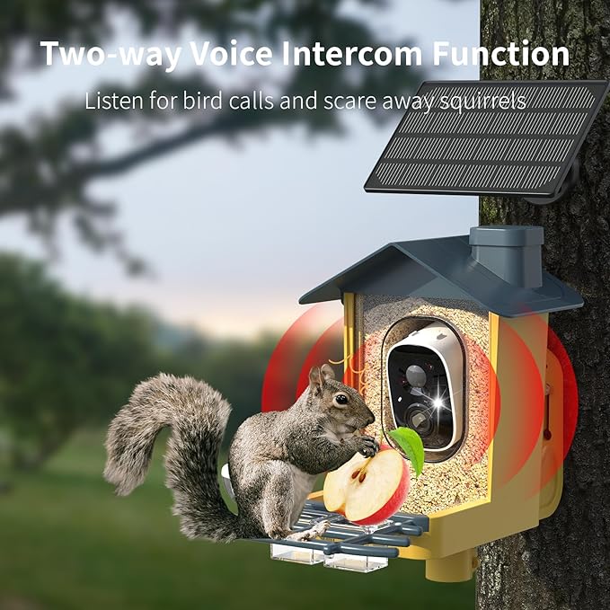 Bird Feeder with Camera - Smart Bird Cam with AI Identify BirdSpecies, Auto Record BirdVideo, Instant Notifications, 2K Video Live Stream Camera with Solar Panel for Birds Lover
