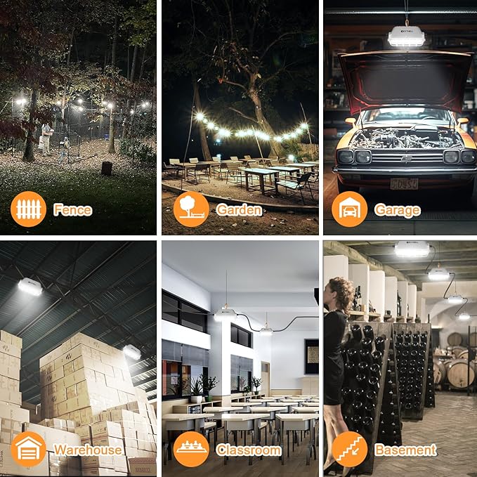 100ft LED Construction String Lights 300W Super Bright 30000LM Work Lights String Connectable Design for Workplace, Warehouse, Garage, RV, Indoor and Outdoor Weatherproof Temporary Lighting