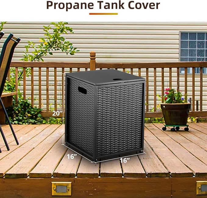 Propane Tank Hideaway Table for Gas Fire Pits - 20 lbs Propane Tank Storage Side Table for Gas Fire Pit, Gas Grill, Griddle, and Propane Stoves (Black)