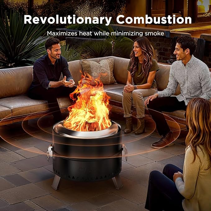 Ciays Smokeless Firepit for Outside, 21 Inch Outdoor Fire Pit for Camping with Patented Technology, Portable Fire Pit with Steel Grill Rack, Fire Poker, and Bag, Easy Setup and Storage, Wood Burning