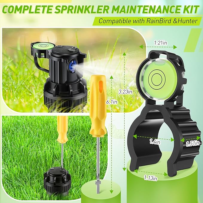 Sprinkler Head Tool Compatible with Rain Bird Hold-Up Tool, 2 Pcs Rotor Hold Up Kit with Bubble Level and Sprinkler Spray Head Rotor Adjustment Screwdriver for Lawn Irrigation System Repair
