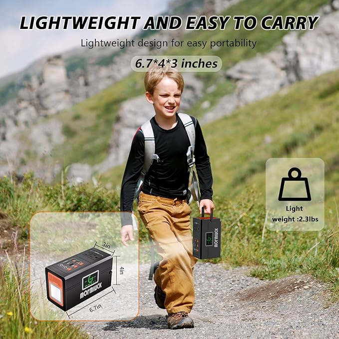 Portable Charger for Laptop, mormluck 88.8wh/127w (Peak 150w) Portable Power Station with Ac Outlet, Led Lights For Power Outage Hurricane Camping Emergency Backup