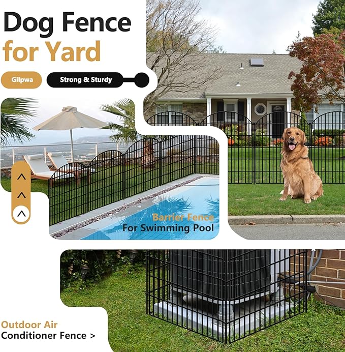 10 Panels No Dig Decorative Outdoor Garden Fence for Yard, 33in (H) x 22.31ft (L) Animal Barrier Fencing Rustproof Metal Panel Border for Dog, Rabbits Patio Camping Temporary Ground Stakes