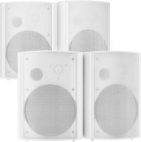 STUDIOFINIX 800W 6.5 Inch Bluetooth Outdoor Speakers Waterproof Wired with Multifunctional Amplifier Wall Mount Weatherproof Loudspeaker System for Patio Garden Poolside Home(4 Speakers,White)