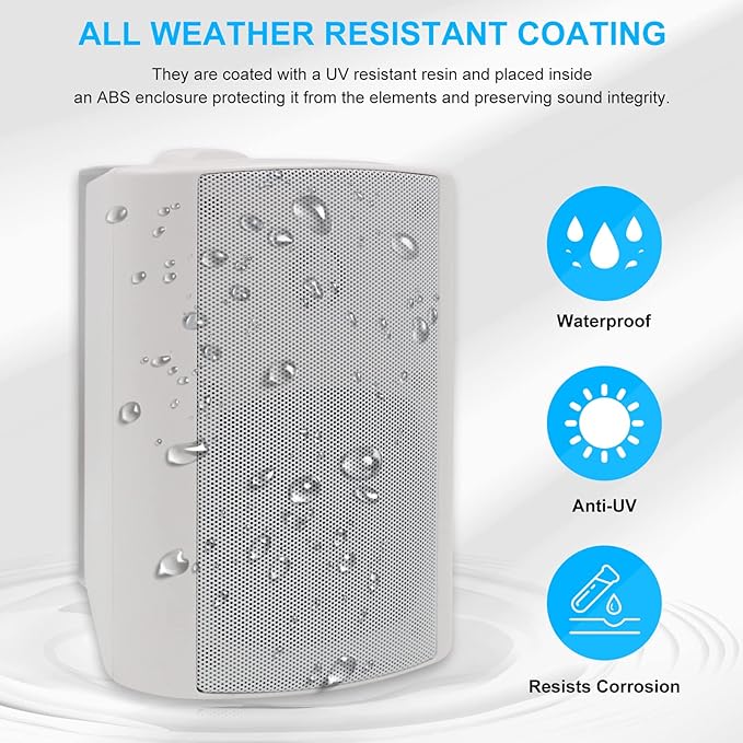 Herdio 4 Inches Passive Indoor Outdoor Speakers Waterproof Wired 200 Watt with Powerful Bass,Wall Mount Speakers for Patio Garage Covered Deck