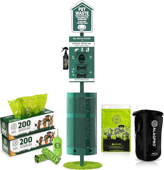 NEW 2025 Dog Waste Station Outdoor With Hand Sanitizer Bottle, Commercial Pet Poop Station, Free 400 Roll, 200 Pull Waste Bags & 50 Can Liners for Backyard, Park & HOA's