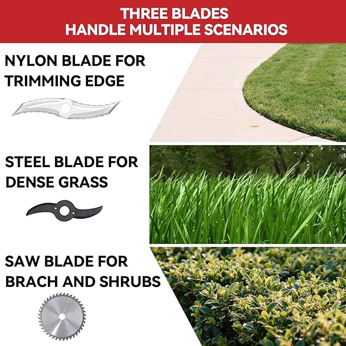 Blade Weed Wacker with Wheels, Electric Weed Wacker Cordless, 3-in-1 Brush Cutter & Edger & Mini-Mower with 4.0Ah Battery and Charger, 30+Mins & Brushless Motor, K&GO Force (One Battery)