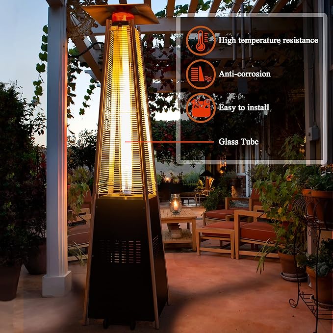 PAMAPIC Patio Heater Glass Tube Replacement for 4-Sided Outdoot Patio Pyramid Heater,49.5 inch tall