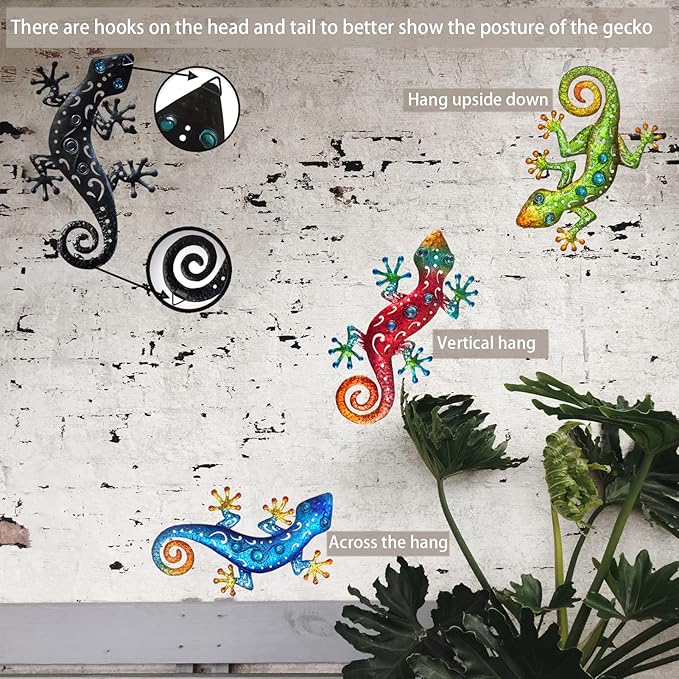 Metal Outdoor Green Gecko Wall Decor Lizard Metal Wall Art Suitable for Decoration Garden Patio Yard 11.5 * 8.5lnch