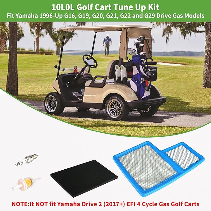 10L0L Golf Cart Tune Up Kit for Yamaha G16,G19,G20,G21,G22 and Yamaha G29 Drive Gas 4 Cycle Models with 301cc/357cc Engines with Air Filter PreFilter Fuel Filter Spark Plug