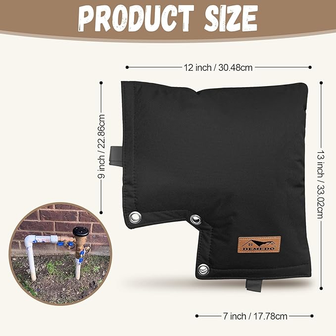 Backflow Preventer Insulation Cover - Backflow Pressure Vacuum Breaker Cover - Insulated Backflow Cover Pouch for Irrigation Back Flow Sprinkler Valves in Winter or Sun Exposure (13”W x 12”H, Black)